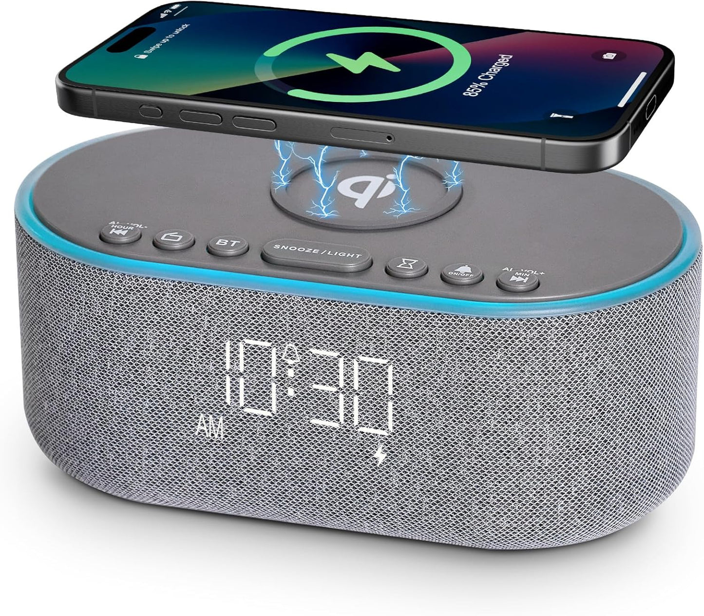 Wireless Charging Alarm Clock Radio with Bluetooth Speaker & FM