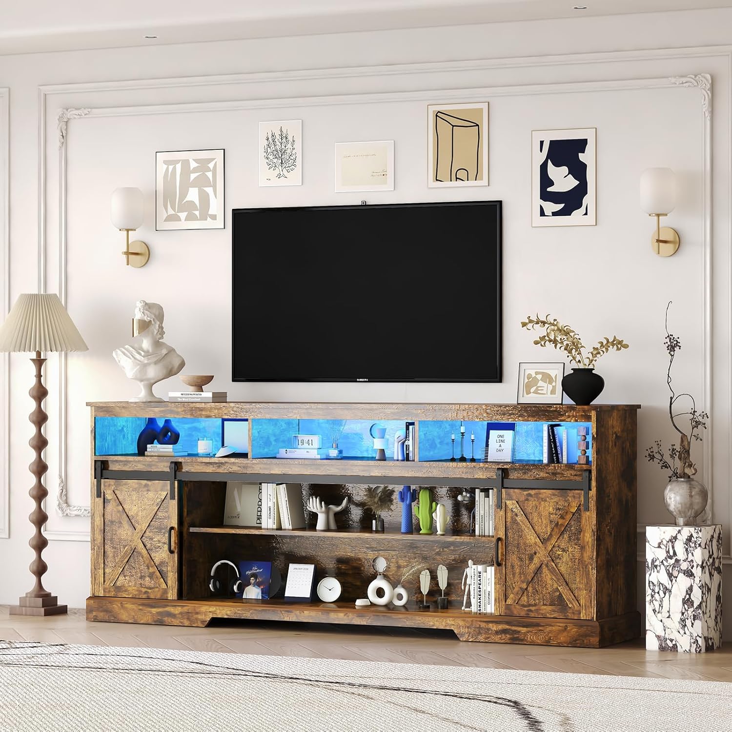 Rustic TV Stand with Power Outlet & LED - DalyLuxa