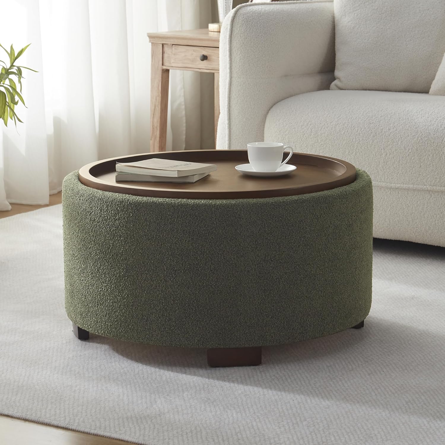 30 Inch Round Storage Ottoman Coffee Table for Modern Living