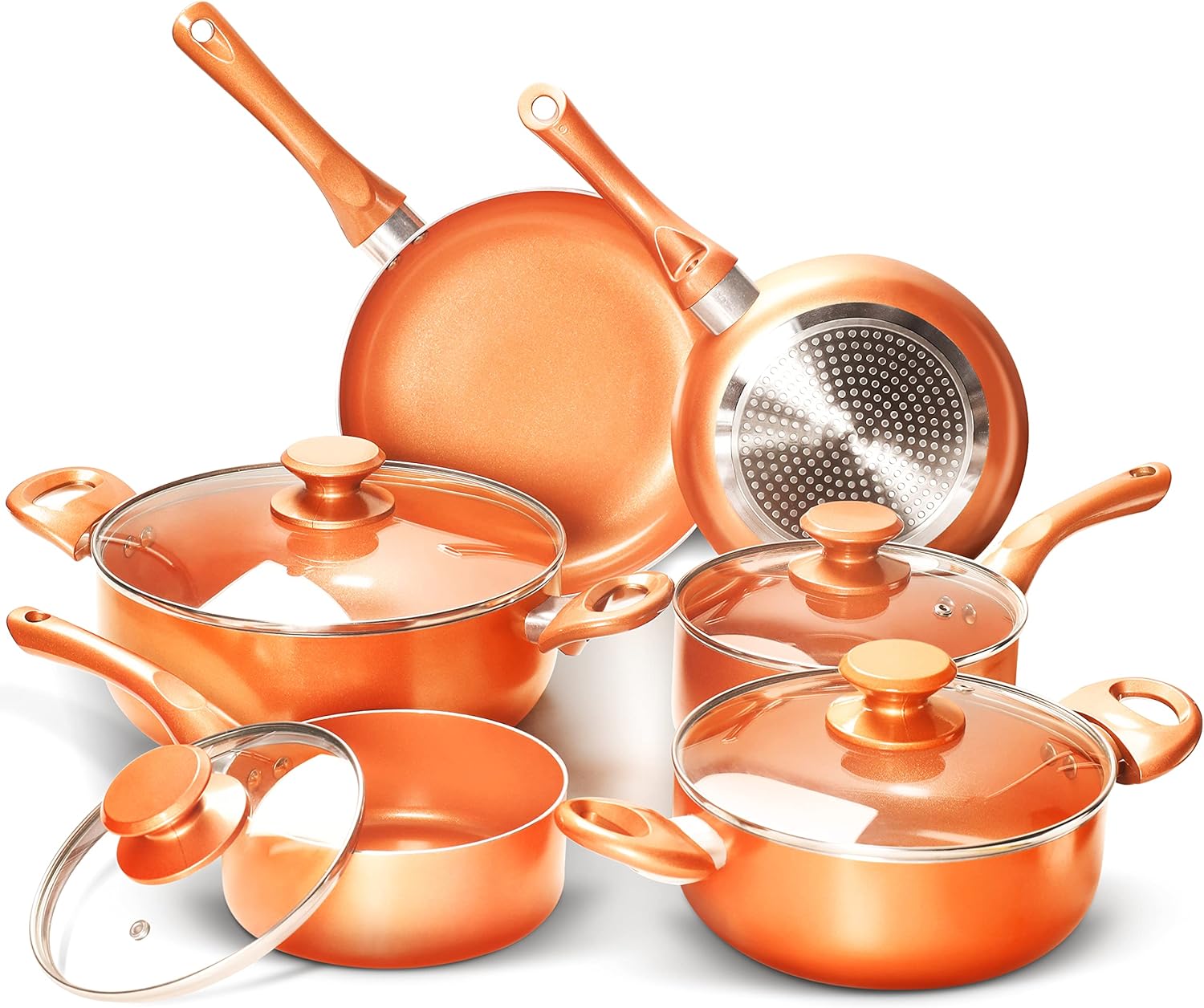FRUITEAM 10pcs Cookware Set with Nonstick Ceramic Coating