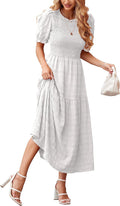 dowerme Womens Summer Dress Smocked Tiered Maxi - Flowy Boho Fit