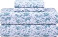 Queen Cotton Percale Sheets Blue Floral - 300 TC Cooling Set