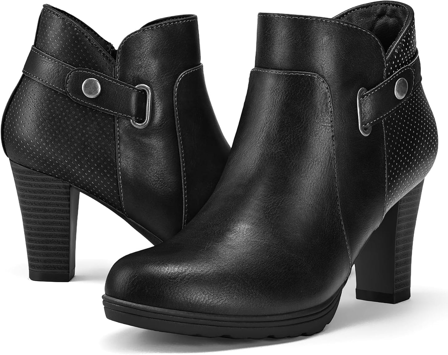 mysoft Women's Zipper Booties with Chunky Stacked Heel Style