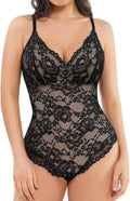 Popilush Shapewear Bodysuit V Neck Tummy Control Backless Lace - Sleek
