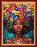 Stamped Cross Stitch Kit Black Women's Flowers 16x20 in - Beginner