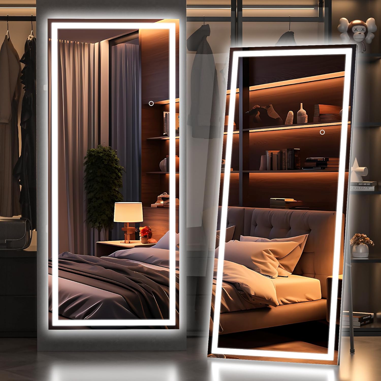 Hasipu Full Length Mirror with Lights - Dimmable LED Floor Mirror