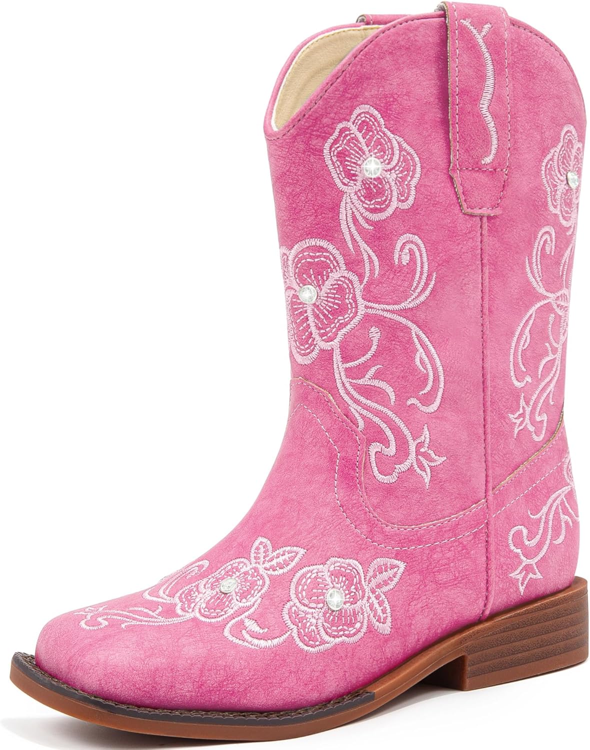 Girls Cowboy Boots with Floral Embroidery and Rhinestones