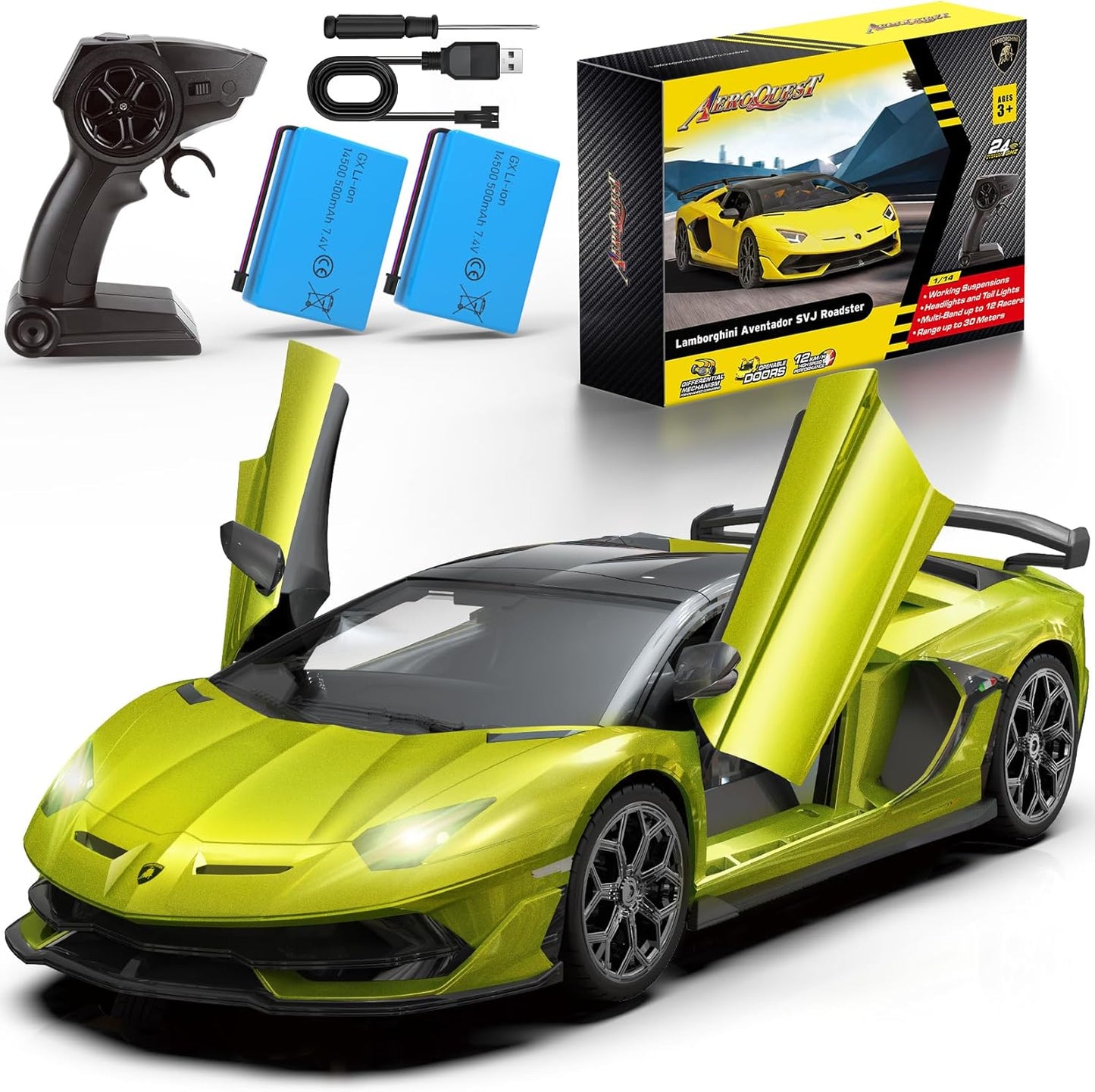Lamborghini Remote Control Car for Kids - 1:14 Scale Green Toy
