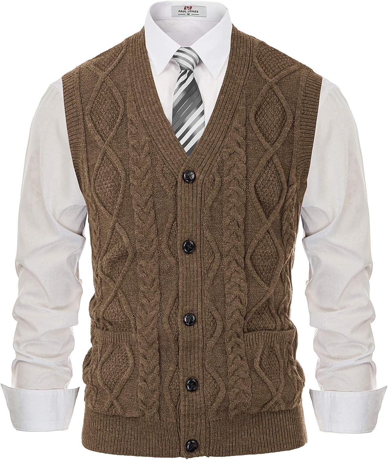 Stylish Men's Sweater Vest V-Neck Sleeveless Cable Knitted Cardigan