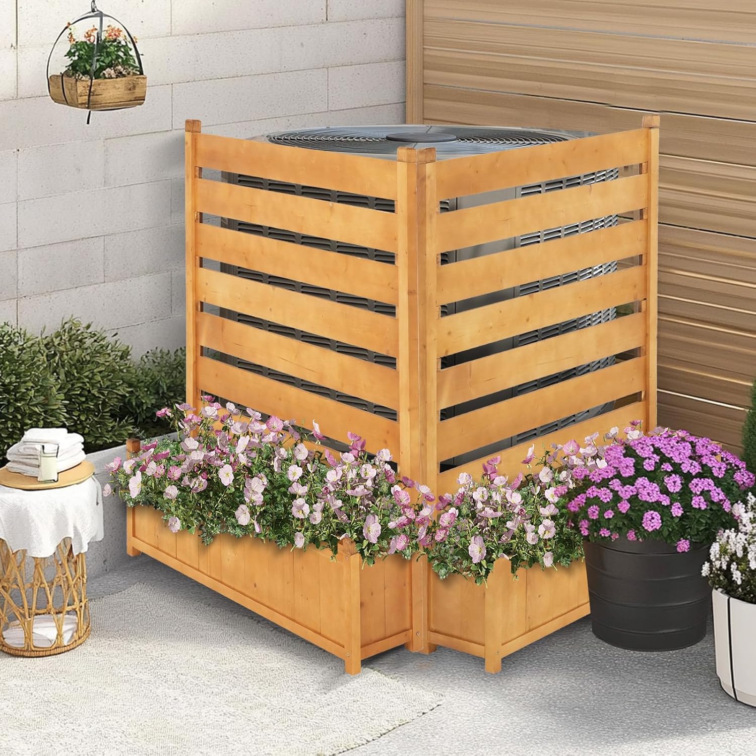 Outdoor Privacy Screen with Planter Box - Hide Trash Cans & Equipment, No-Dig Kit