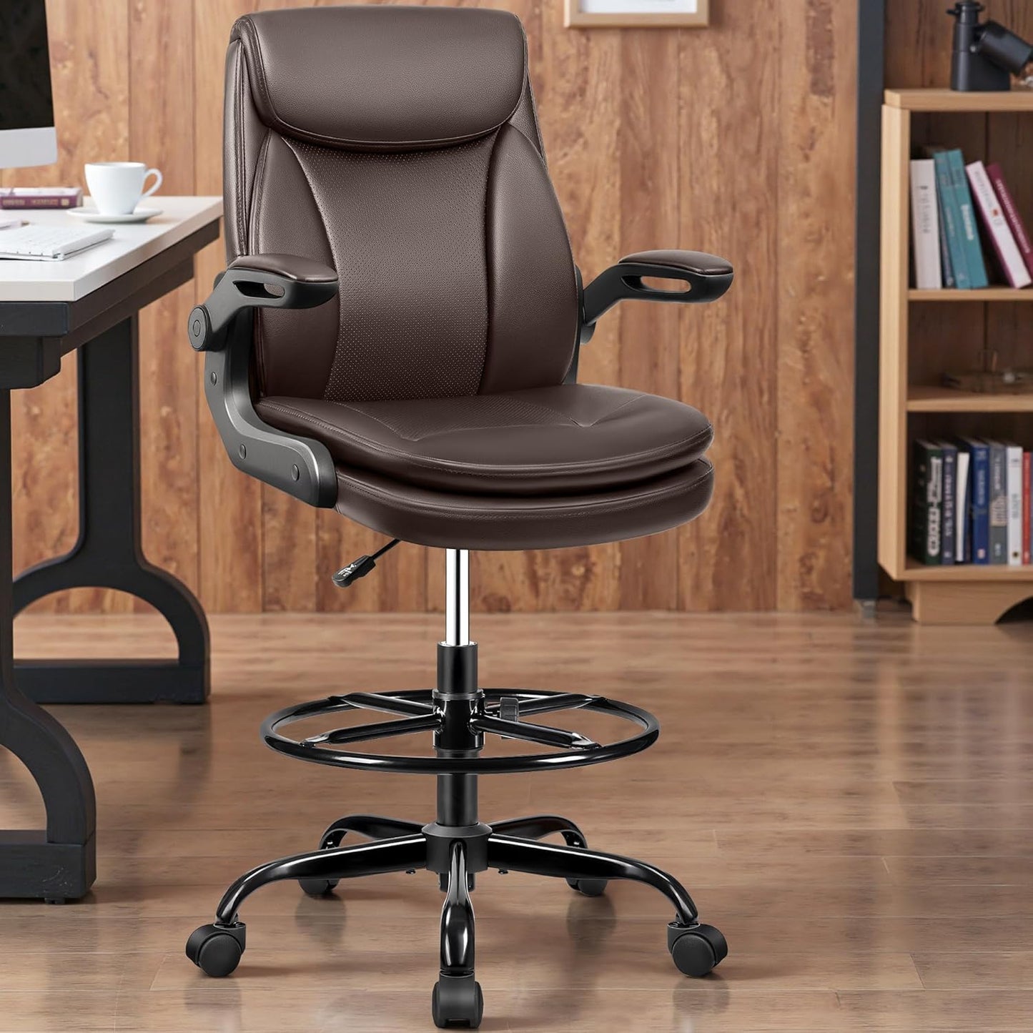 AtHope Tall Leather Drafting Chair - Ergonomic Lumbar Support
