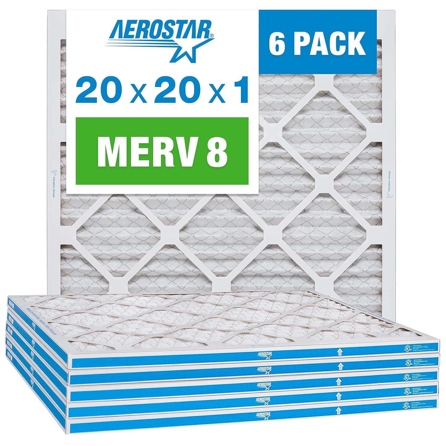 Aerostar 20x20x1 MERV 8 Pleated Air Filter 6 Pack - Cleaner Air, Fresher Home!