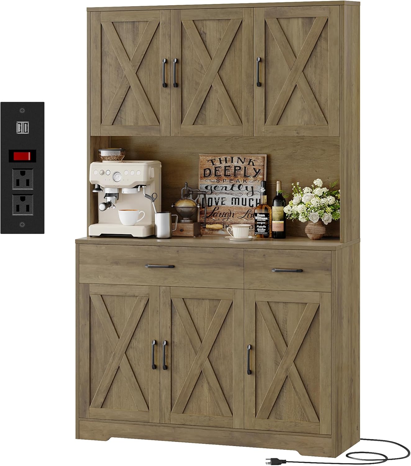 HOSTACK 71 Pantry Cabinet with Charging Station for Kitchen