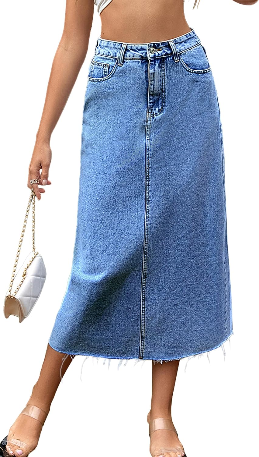 MISS MOLY Women's High Waisted A Line Denim Midi Skirt Review
