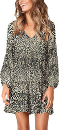 Womens Tunic Dress V Neck Long Sleeve - Flowy Swing Shift Dress