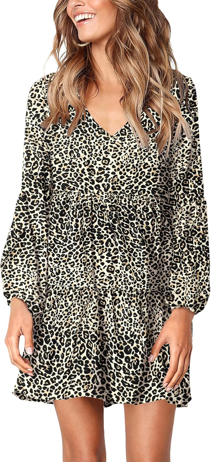 Amoretu Womens Tunic Dress Long Sleeve V Neck Casual Style
