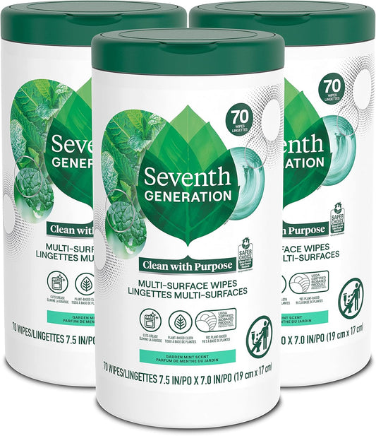 Seventh Generation Garden Mint All Purpose Wipes - 100% Essential Oils, Pack of 3