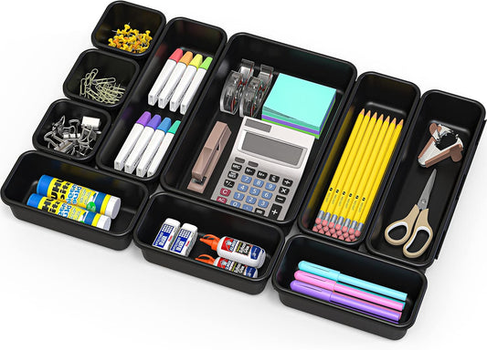 10-Pack Black Drawer Organizer Set by Simple Houseware