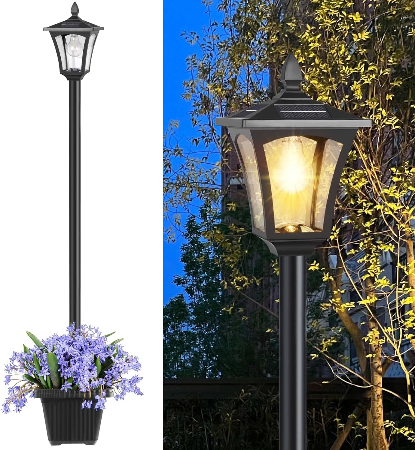 72in Solar Lamp Post Light with Planter for Outdoor Decor