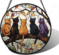 Stained Glass Window Hanging - 5 Cats on a Branch Suncatcher