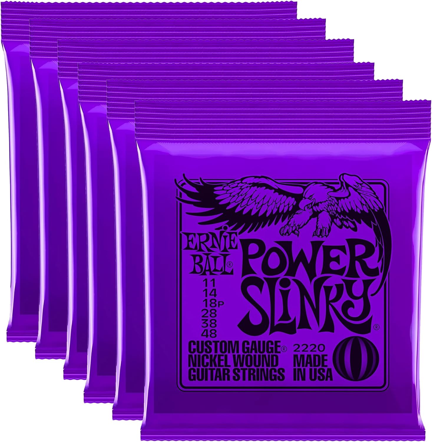 6 Pack Ernie Ball Power Slinky Strings - Long Lasting