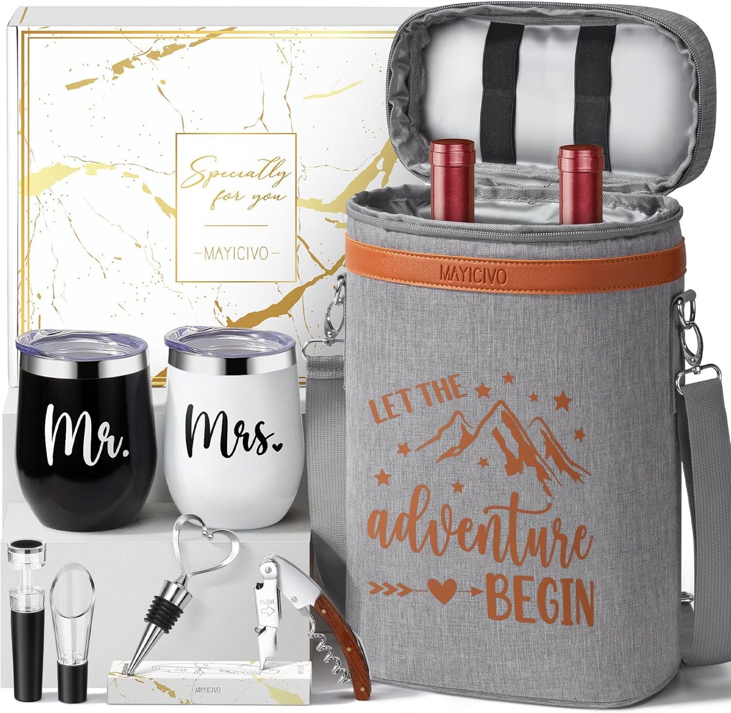 Mr and Mrs Wine Tumblers Gift Set for Couples Engagements