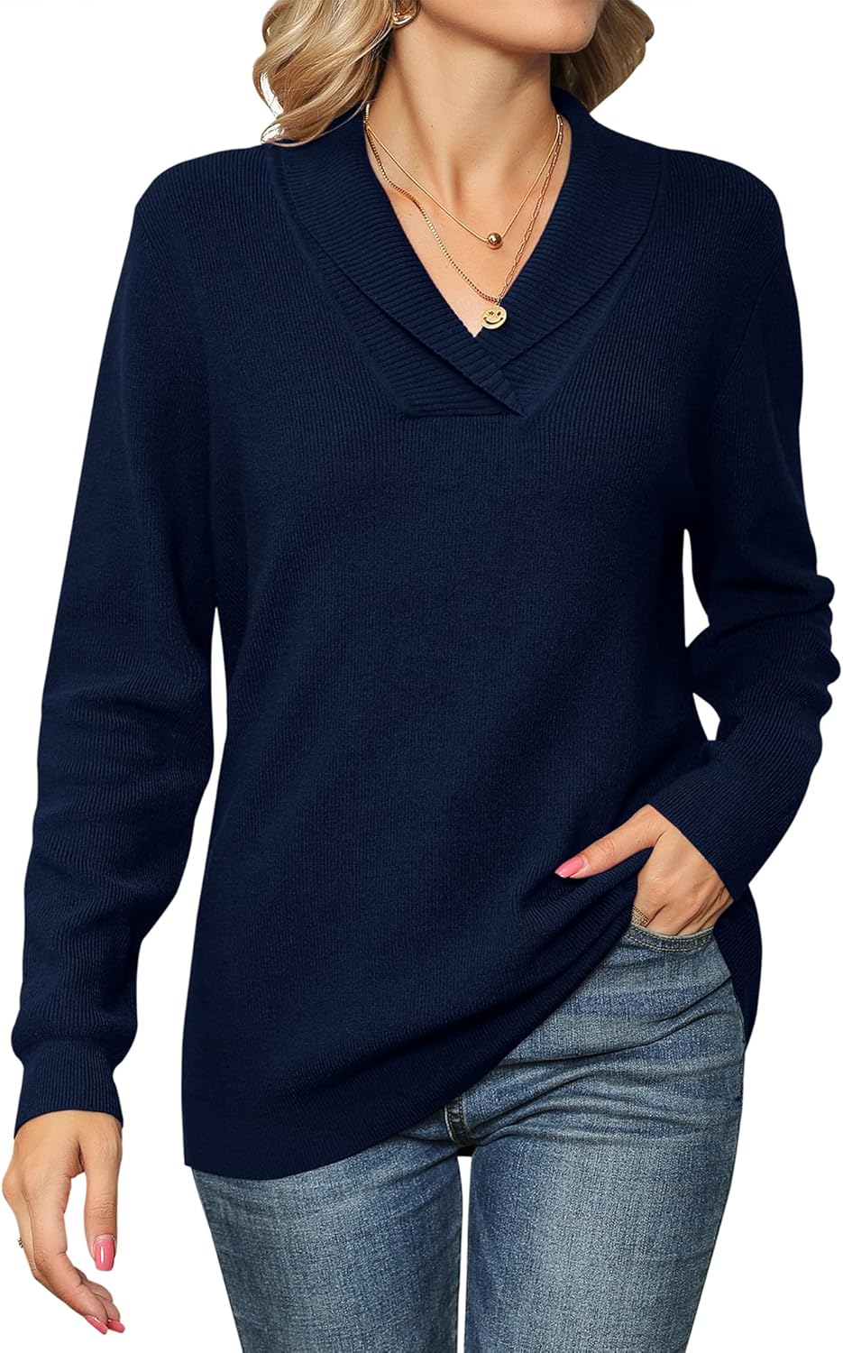 Ivicoer Women Long Sleeve V Neck Pullover Sweater for Style