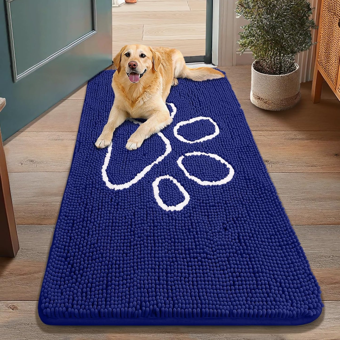 Smiry Dog Door Mat for Muddy Paws - Absorbent Chenille Rug