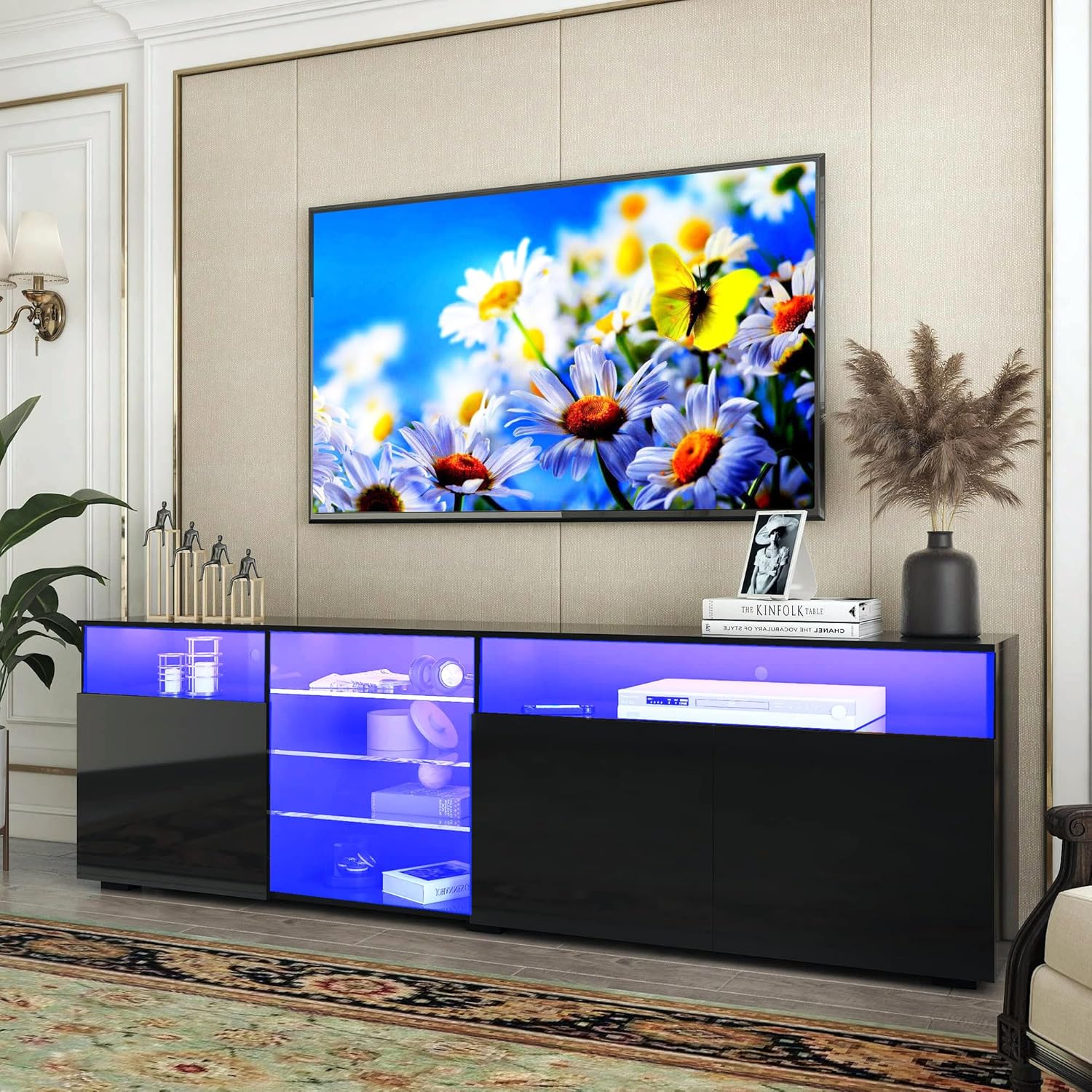 Modern White TV Stand w/ RGB LED Lighting