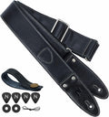 Premium 2 Leather Guitar Strap with Pick Pocket & Accessories - Mysterious Black