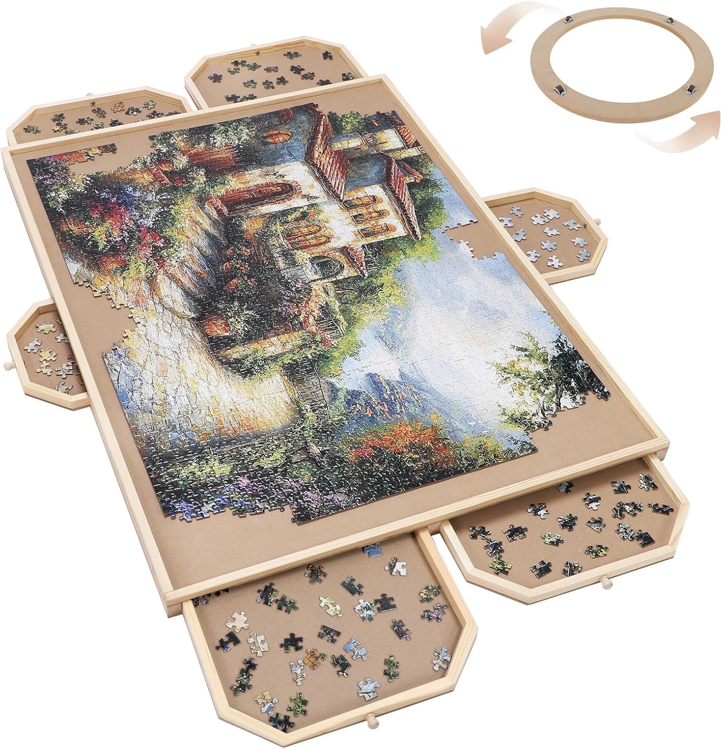 Rotating Jigsaw Puzzle Board with 6 Drawers for Easy Sorting