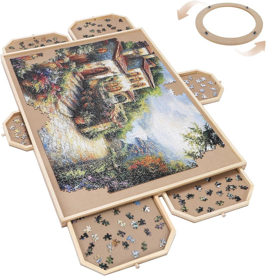 Rotating Jigsaw Puzzle Board with 6 Drawers for Easy Sorting