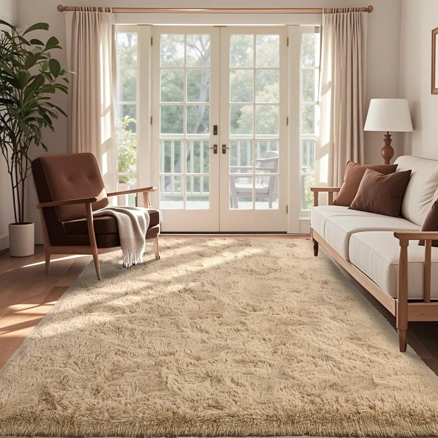 5x7 Ft Shag Beige Rugs for Bedroom Living Room Comfort
