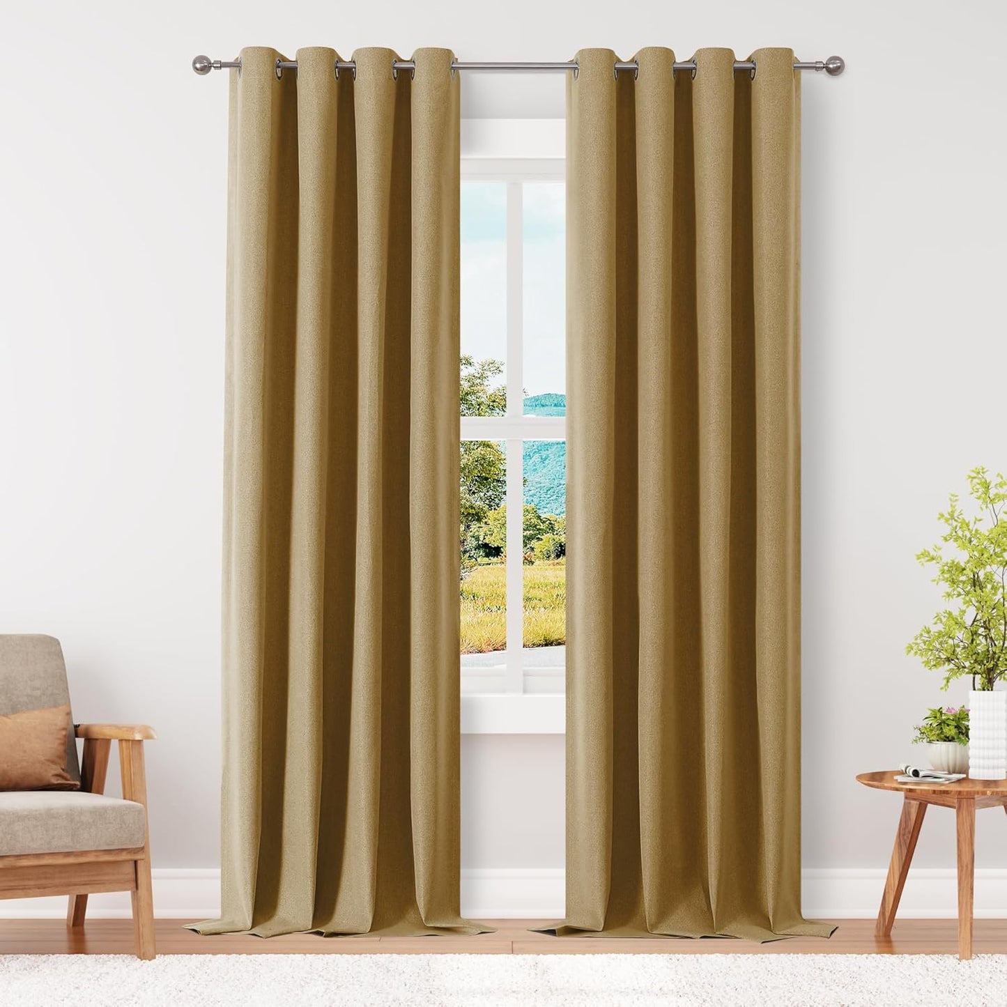 100% Blackout Mustard Yellow Solid Curtains for Home Decor