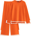 Women's 2 Piece Fall Knit Sweater Set - Wide Leg High Waist Pants