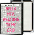 Retro Hello MTV Poster Pink Font Newspaper Canvas - 12x16in framed