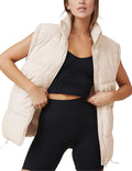 Women's Mid-Long Zip Up Puffer Vest with High Collar - Stylish Warmth