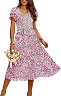 BTFBM Women Casual Summer Ruffles Tiered Sleeve Midi Dress