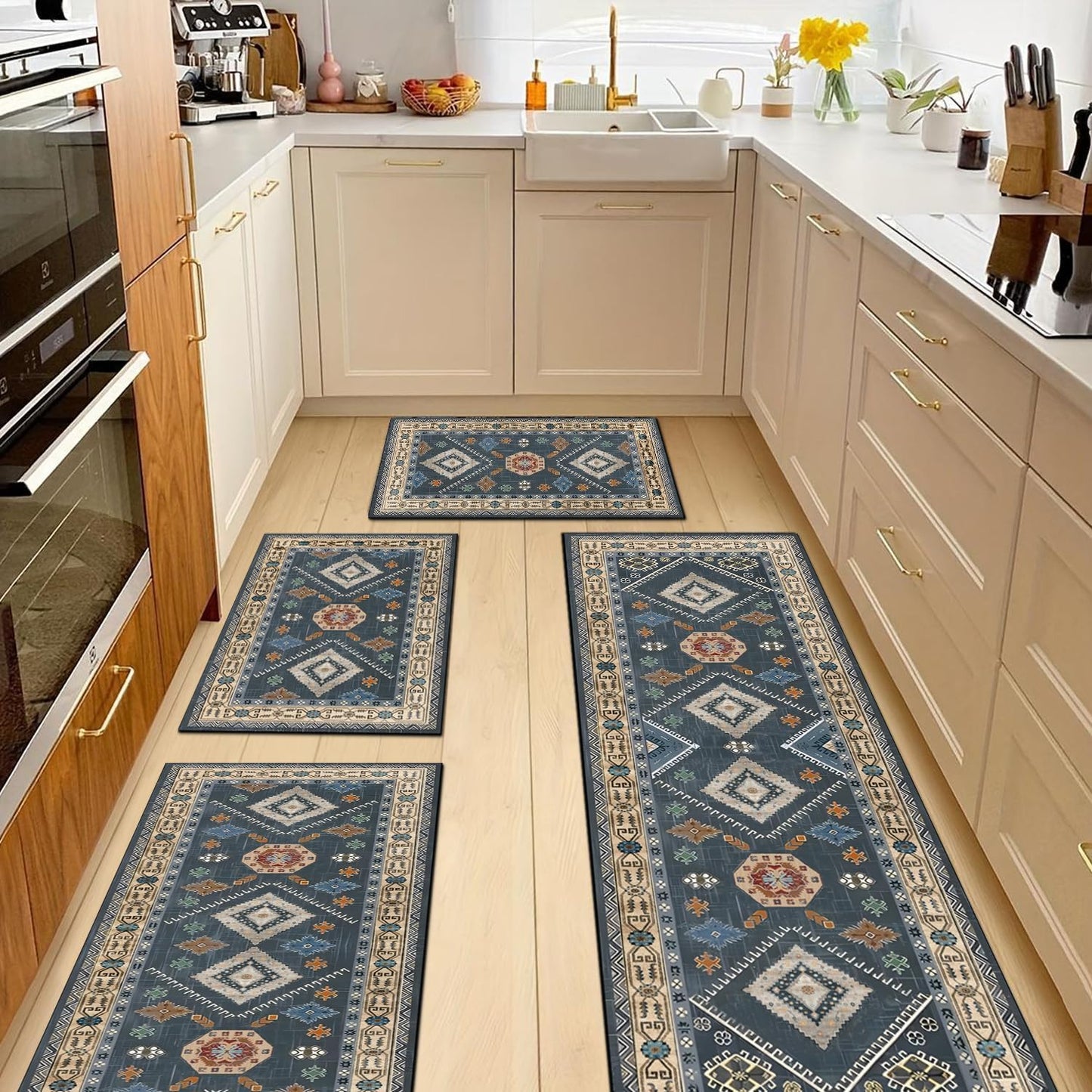 Boho Kitchen Rugs Sets 4 Piece Non Skid Washable Runner Rug