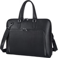 Masa Kawa Black Leather Slim Briefcase for 15.6-16in Laptop