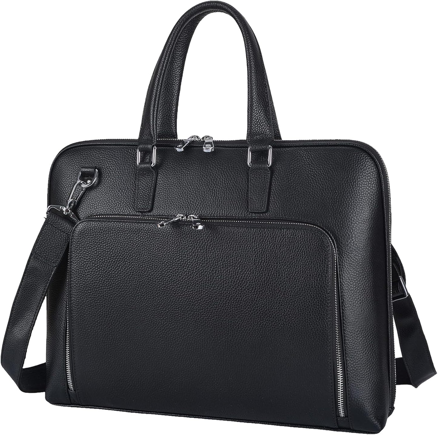 Masa Kawa Black Leather Slim Briefcase for Professionals and Students