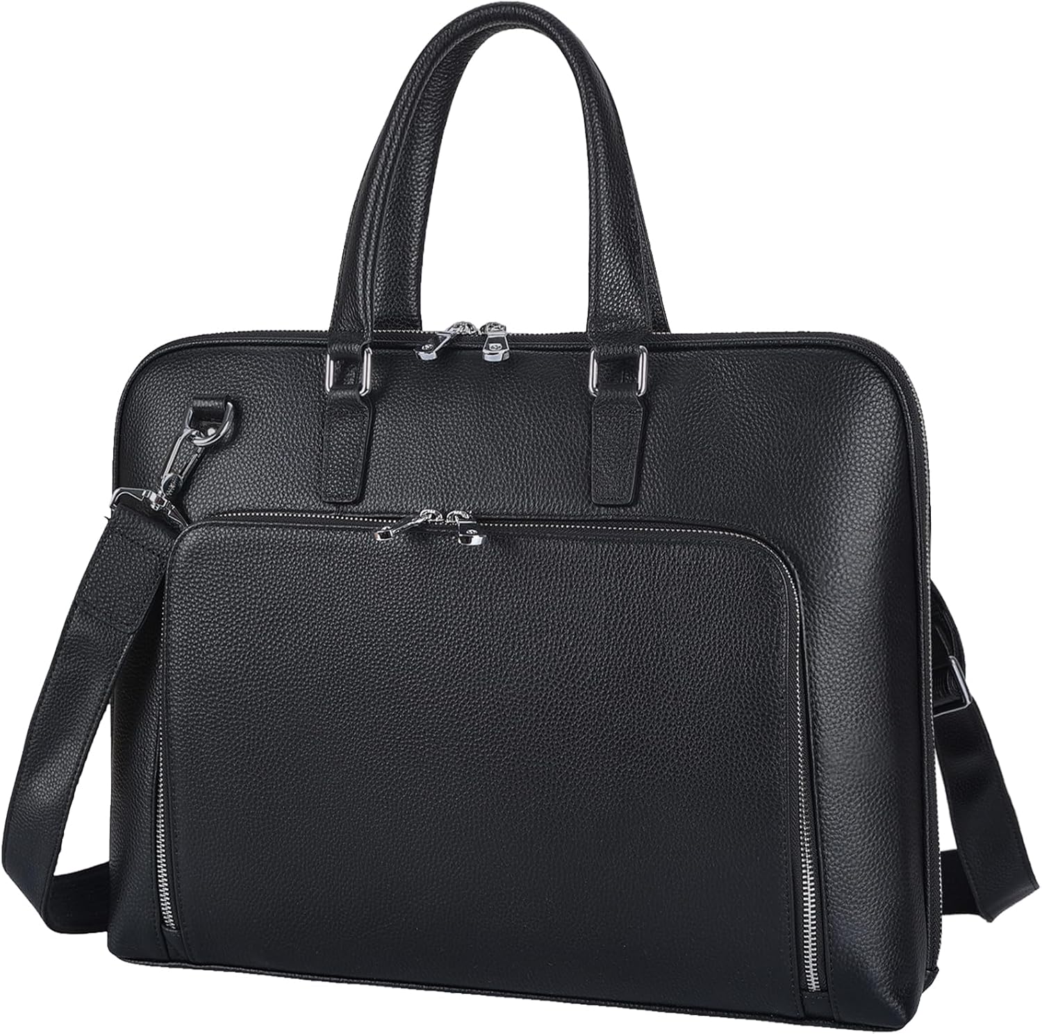 Masa Kawa Black Leather Slim Briefcase for Professionals and Students