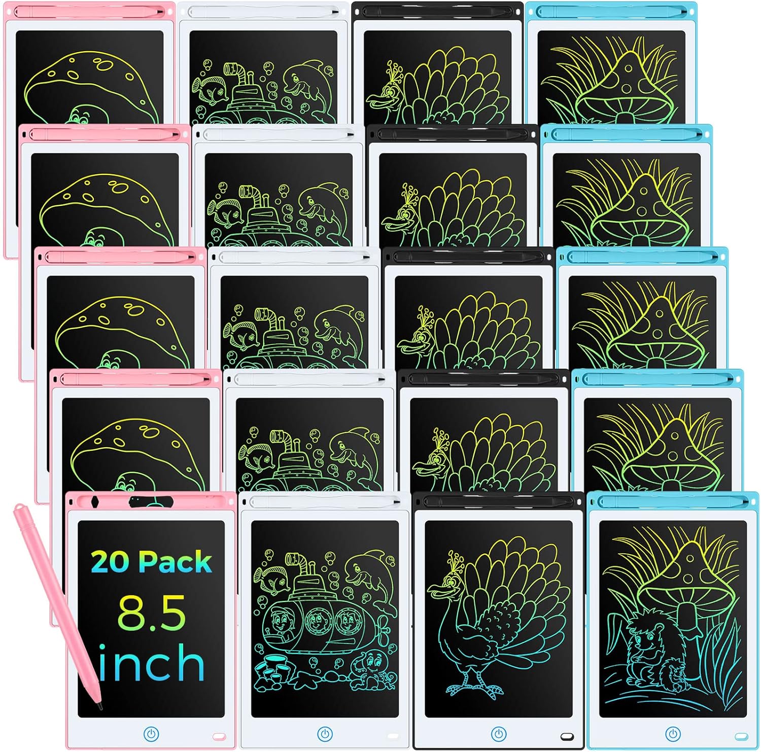 20 Pack LCD Writing Board for Kids - Doodle Reusable Pads