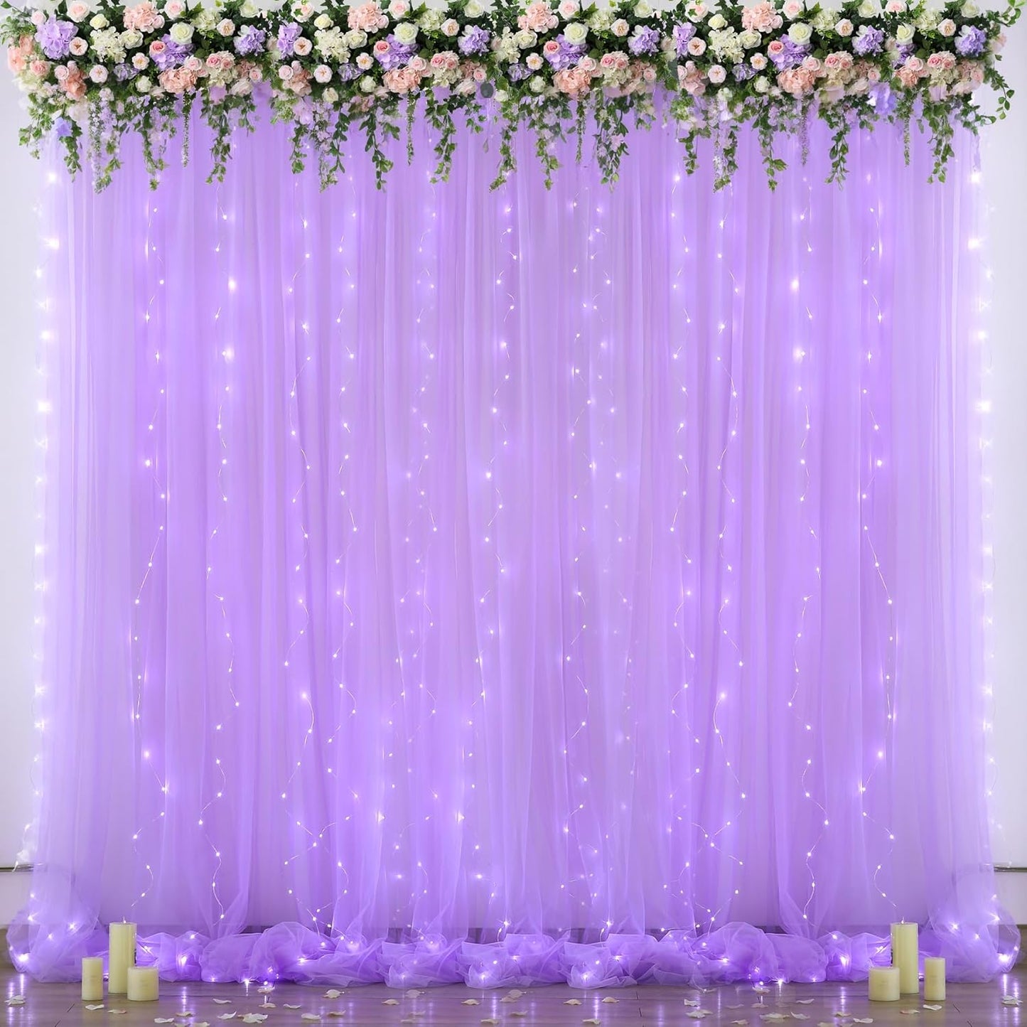 Lavender Sheer Backdrop Curtain with LED Lights for Events
