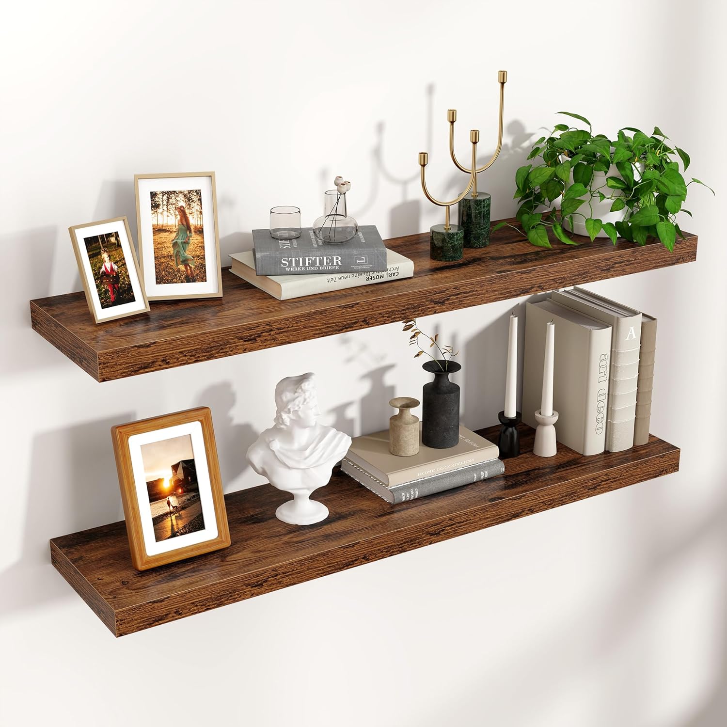 Floating Shelves for Wall - Rustic Brown 2 Pack for Home Decor