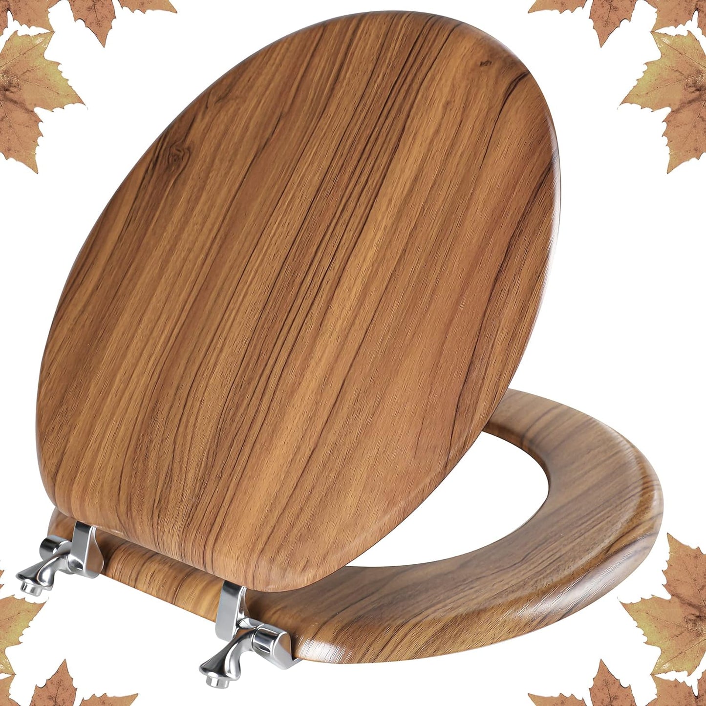 Round Toilet Seat Molded Wood with Zinc Alloy Hinges for Comfort