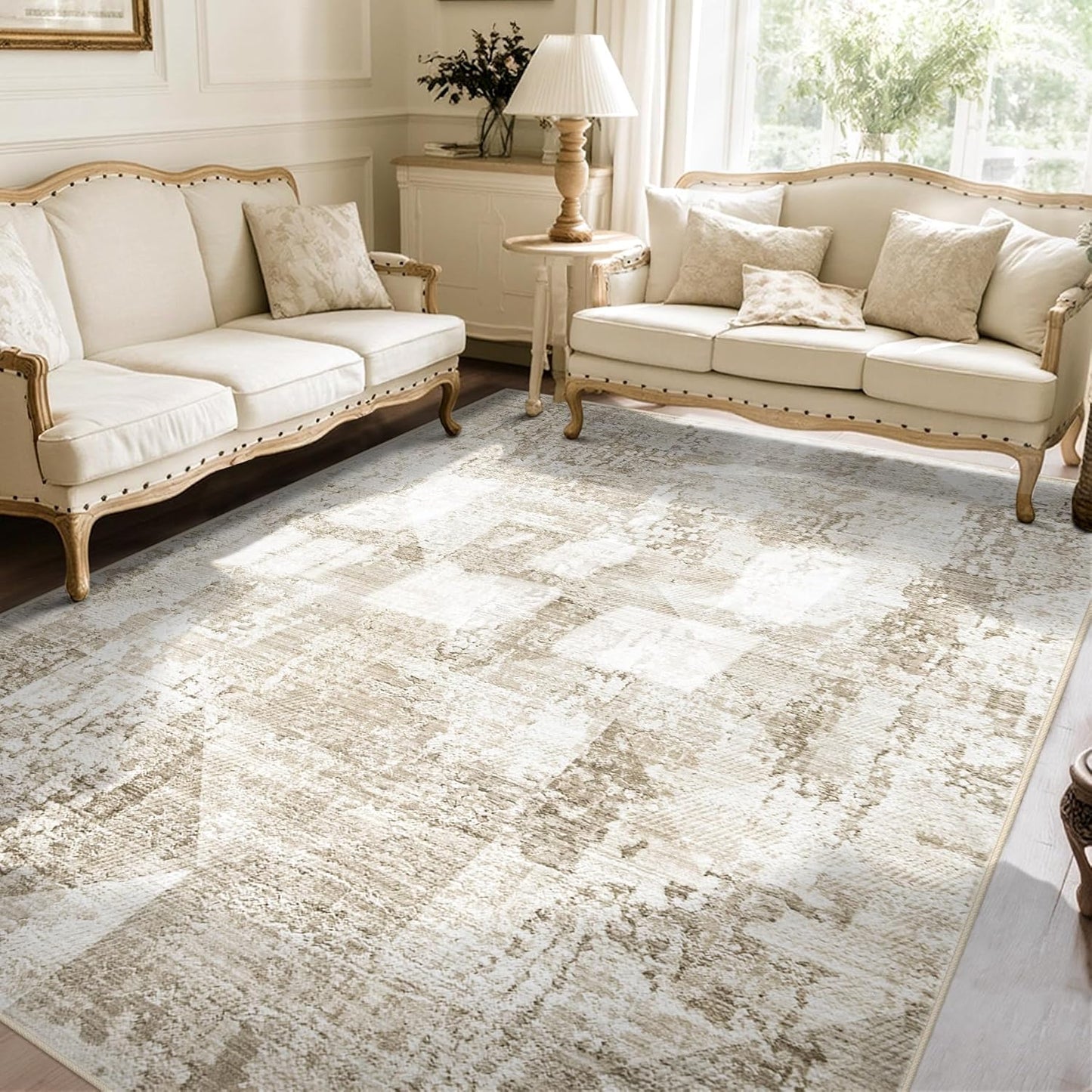 Soft & Stylish Beige Washable Rug 5x7 - VECARF