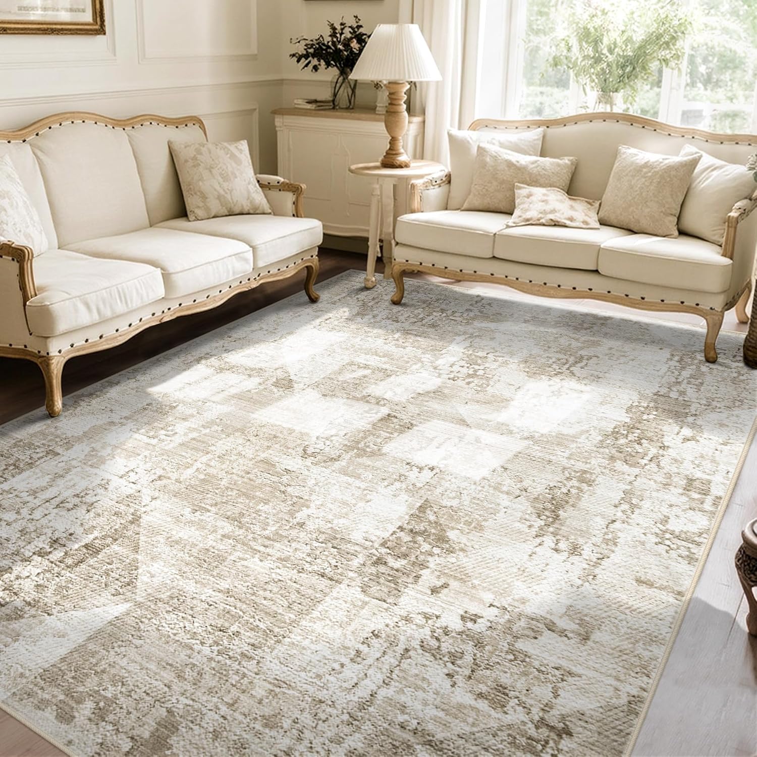Soft & Stylish Beige Washable Rug 5x7 - VECARF