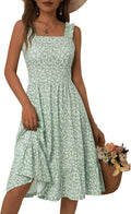 Womens Floral Midi Sundress with Square Neck - Flowy A-line