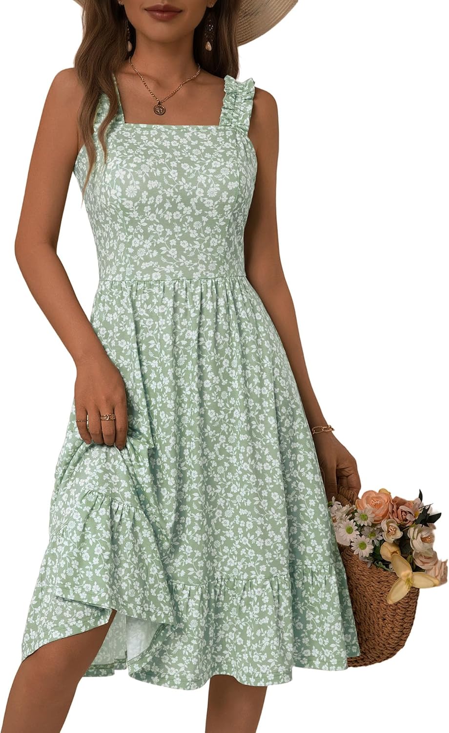 ZABERRY Womens Summer Midi Dress with Cute Floral Design